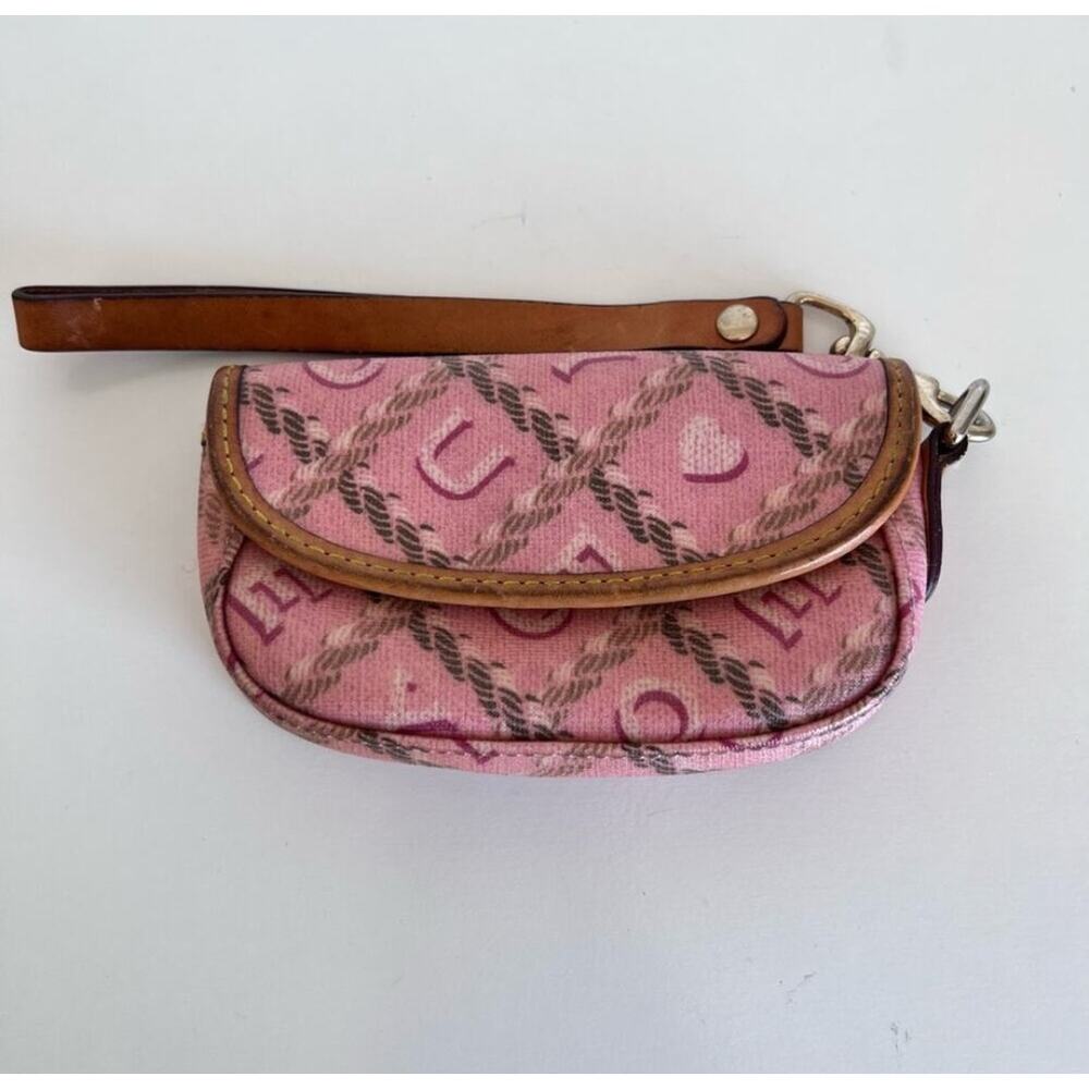 Dooney & Bourke Vintage Wristlet Pink Monogram Coin Purse Coated Leather Strap